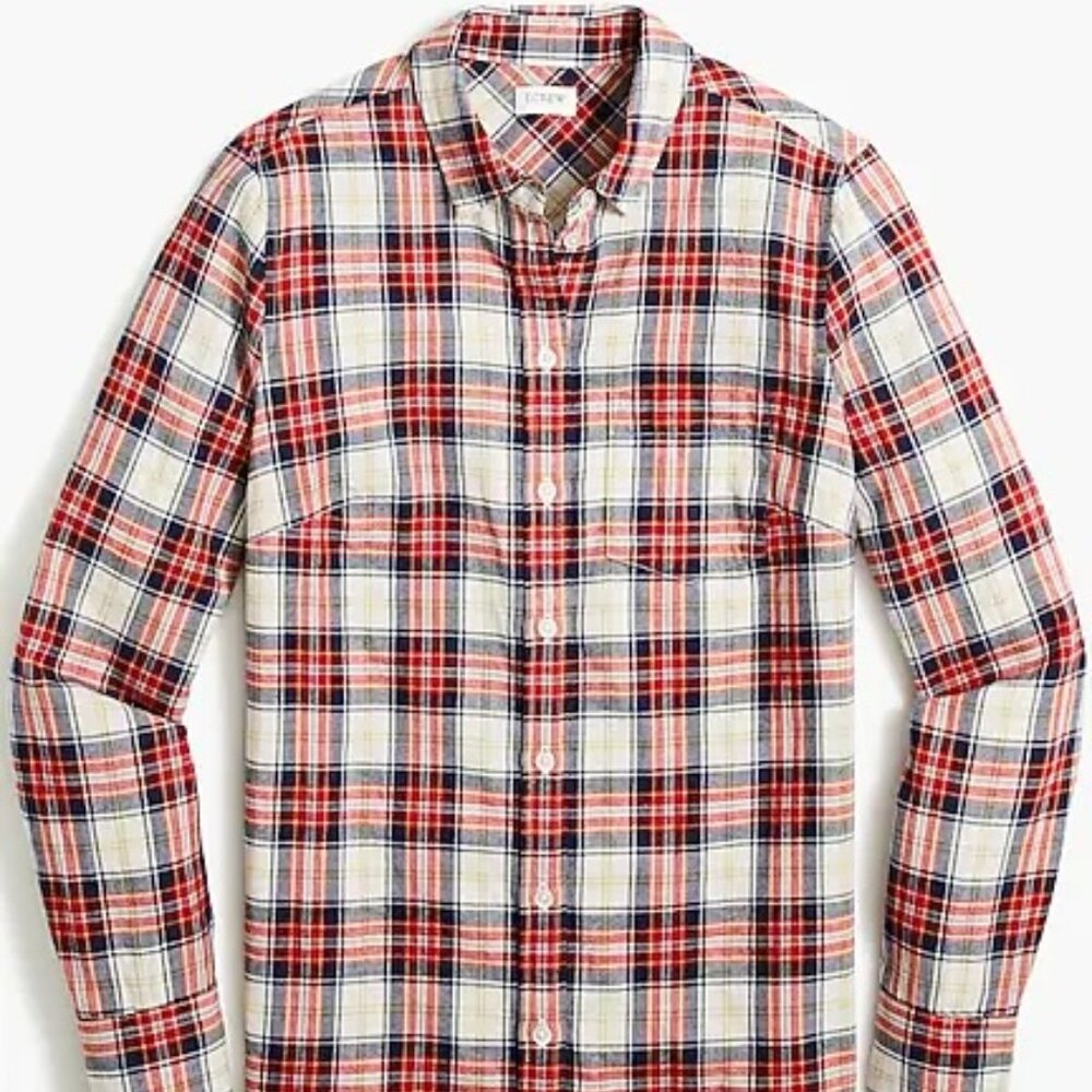 J. Crew Factory Red Navy Plaid Button-Down Shirt